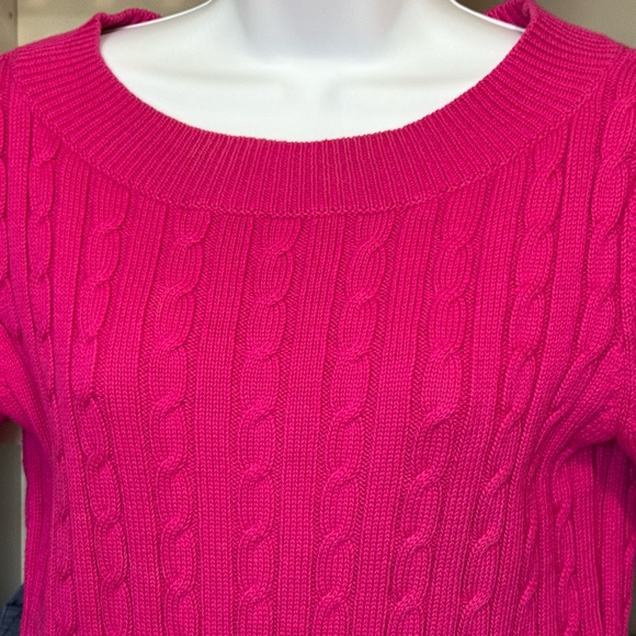 TALBOTS SWEATER. PETITE SMALL HOT PINK CABLE KNIT SWEATER. GREAT CONDITION - Picture 4 of 16